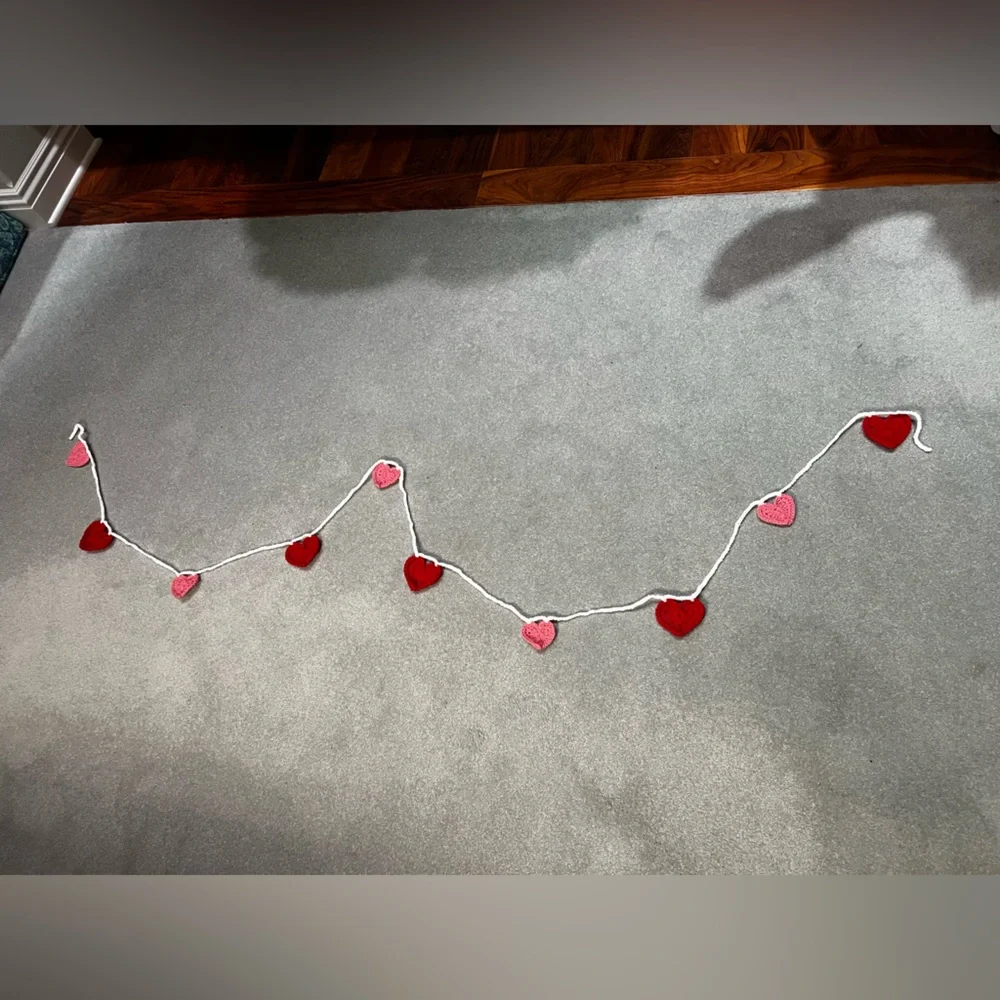 Hand Crocheted Pink & Red Heart Valentines Garland Decor